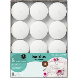 Lumanari plutitoare neparfumate 8h alb professional 12b - BOLSIUS