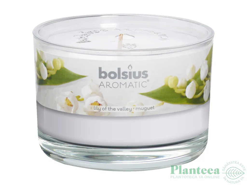 Lumanare parfumata pahar cu capac 26h lacramioara 370g - BOLSIUS