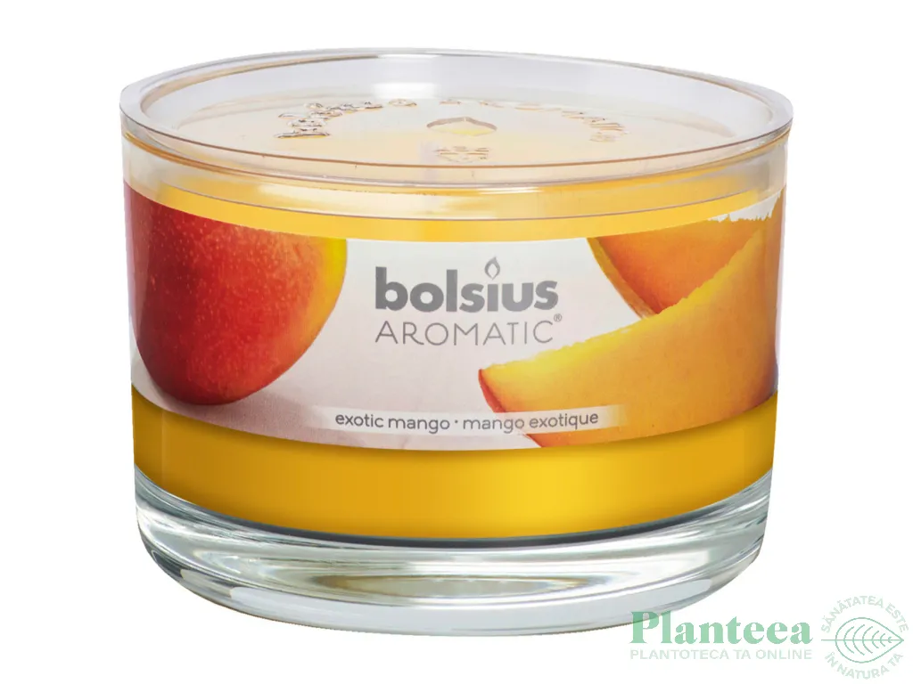 Lumanare parfumata pahar cu capac 26h mango 370g - BOLSIUS