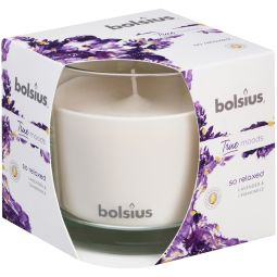 Lumanare parfumata pahar 43h so relaxed lavanda musetel True Moods 660g - BOLSIUS