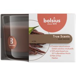 Lumanare parfumata pahar 14h lemn oud True Scents 300g - BOLSIUS