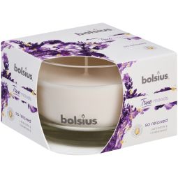 Lumanare parfumata pahar 24h so relaxed lavanda musetel True Moods 440g - BOLSIUS