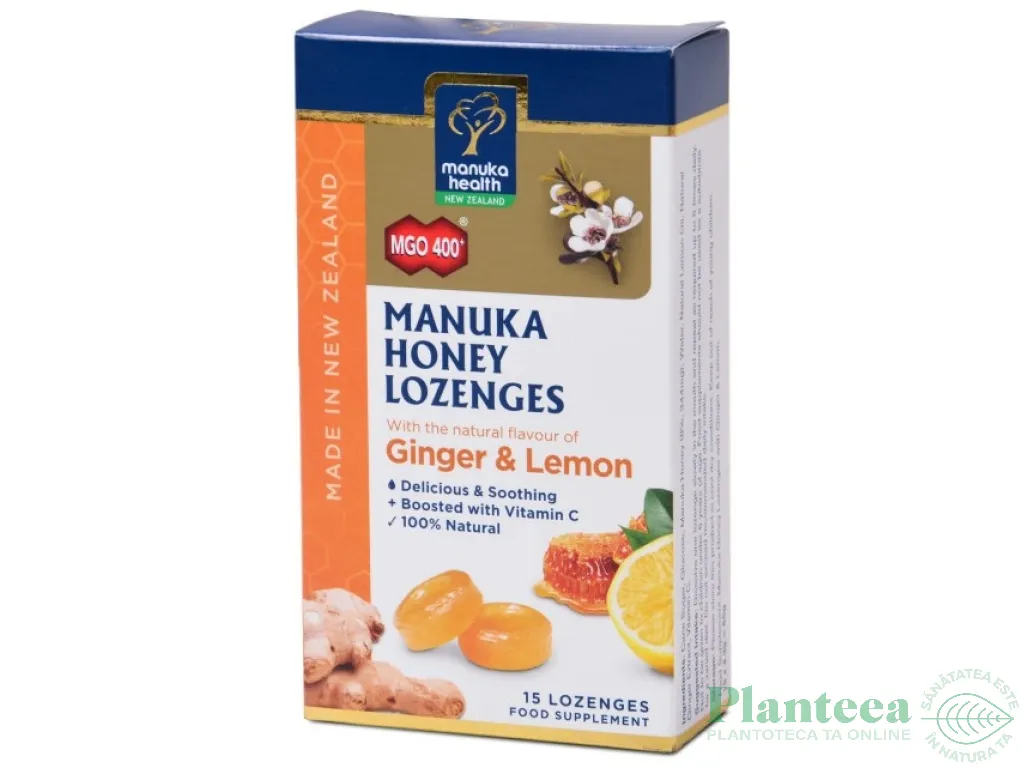 Bomboane miere Manuka ghimbir lamaie 15cp - MANUKA HEALTH