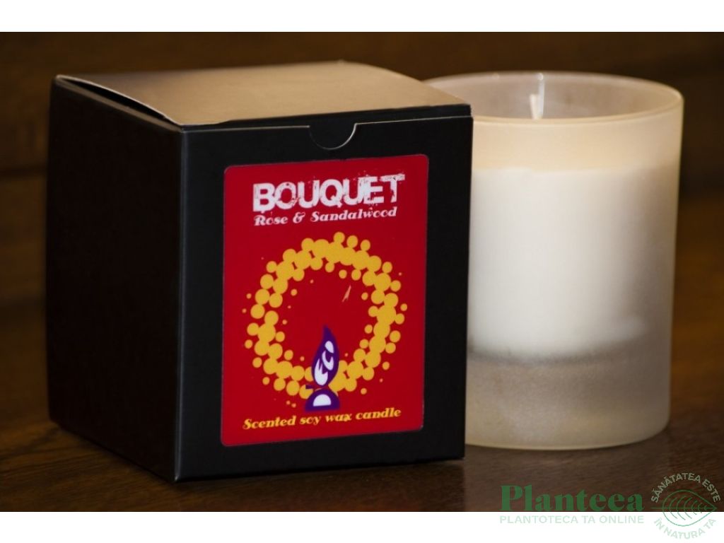 Candela sticla ceara soia 40h Bouquet 130g - D`ECO