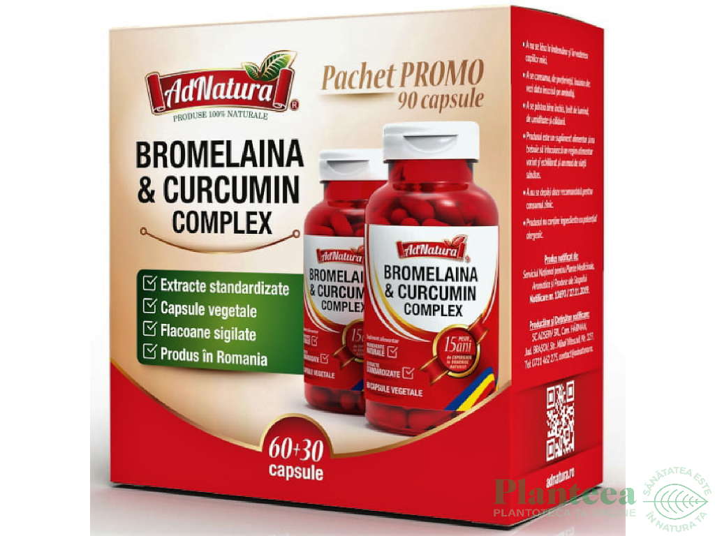 Pachet Bromelaina & curcumin complex 60+30cps - ADNATURA