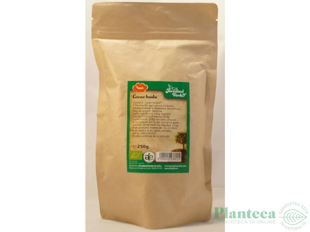 Cacao boabe raw eco Dominicana 250g - PARADISUL VERDE