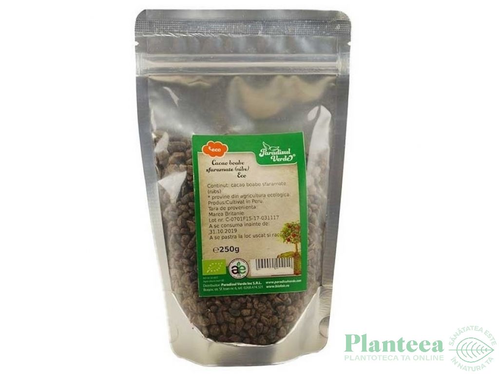 Cacao boabe sfaramate eco Peru 250g - PARADISUL VERDE