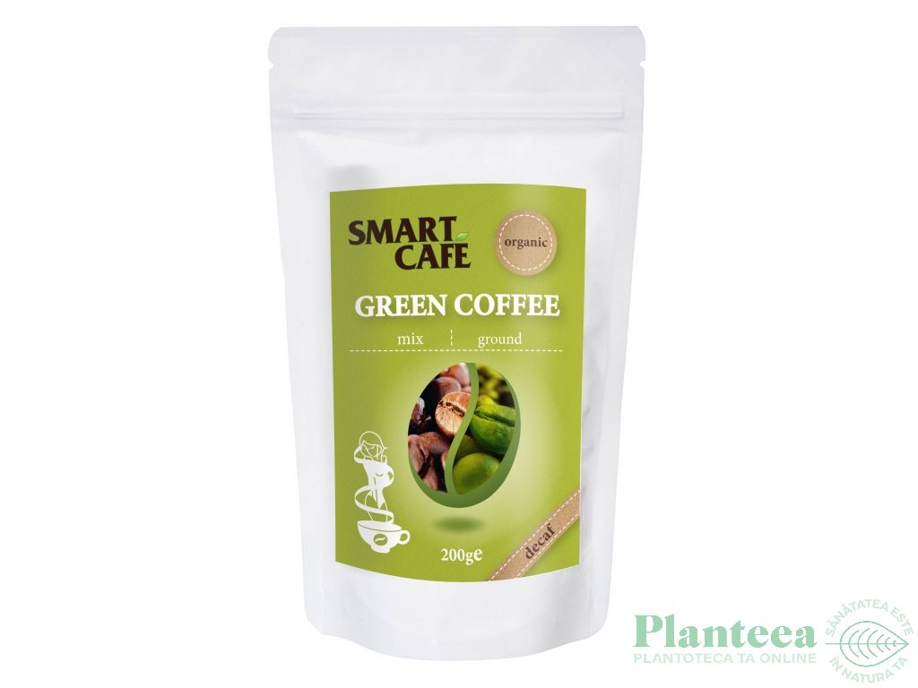 Cafea verde macinata cu cafea prajita decofeinizata eco 200g - DRAGON SUPERFOODS