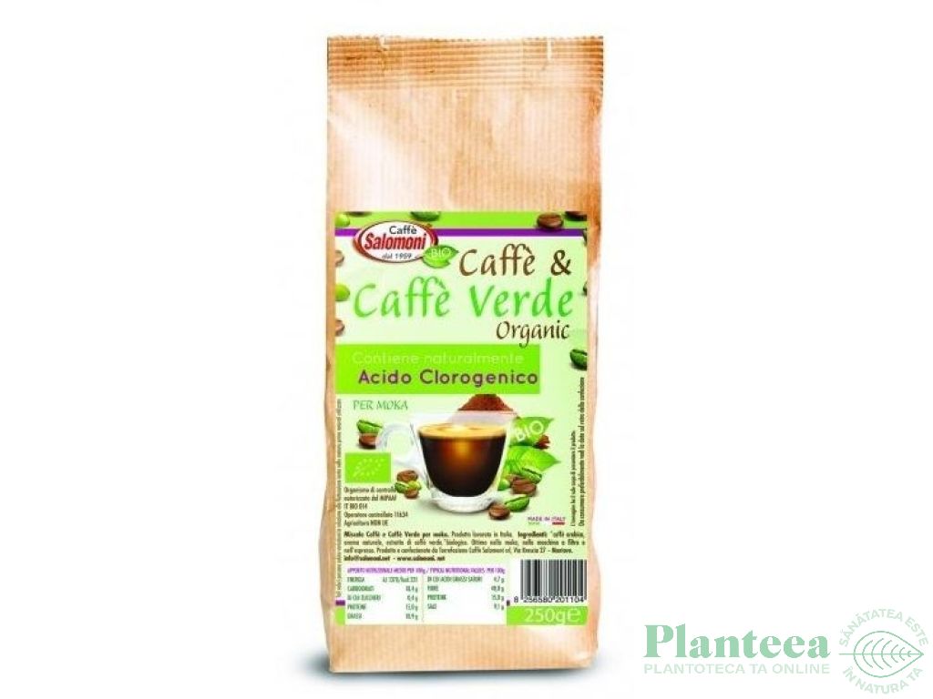Cafea macinata arabica cu cafea verde eco 250g - SALOMONI