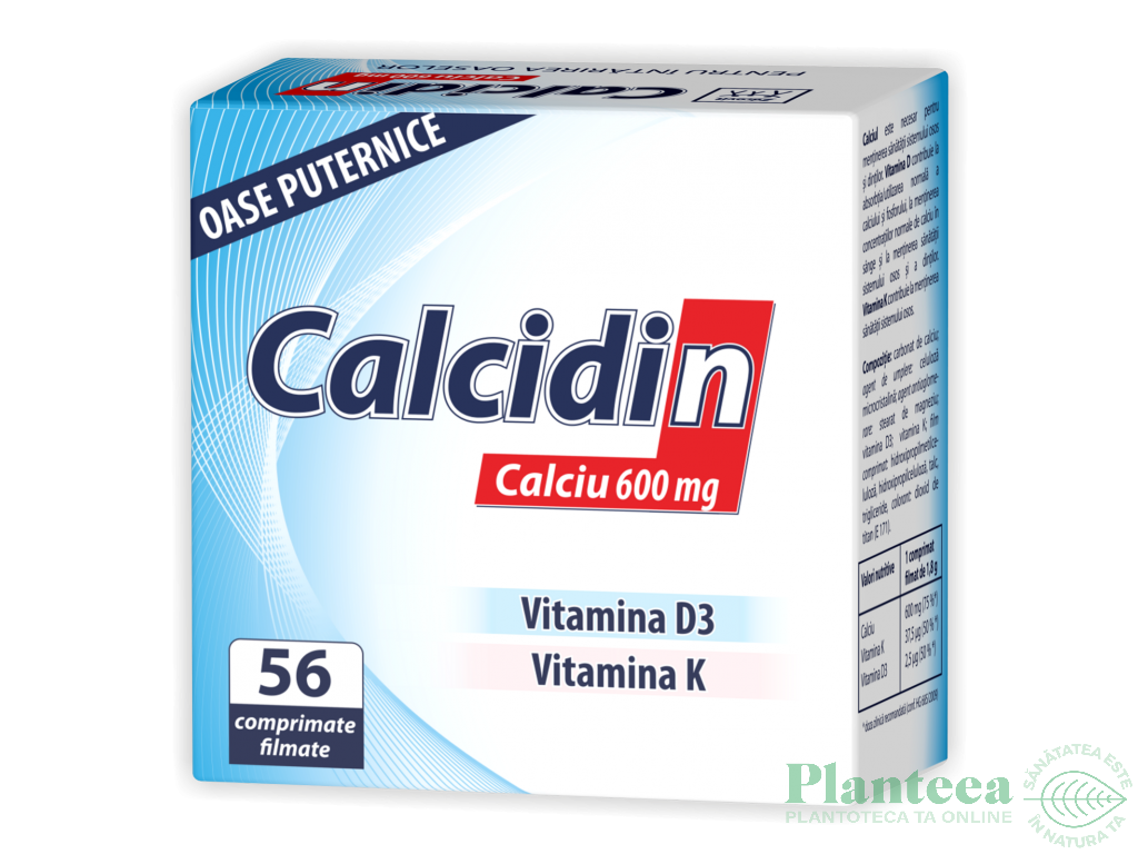 Calcidin calciu 600mg D3 K 56cp - NATUR PRODUKT