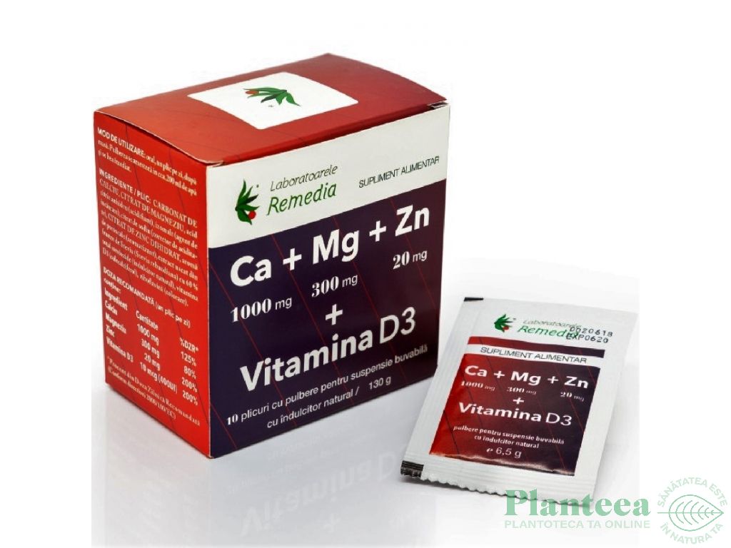 Calciu Mg Zn D3 10pl - REMEDIA