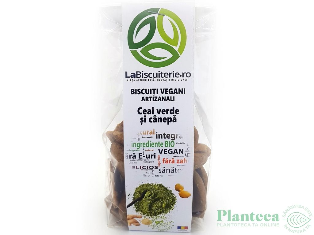 Biscuiti vegani canepa ceai verde fara zahar 140g - BISCUITERIE