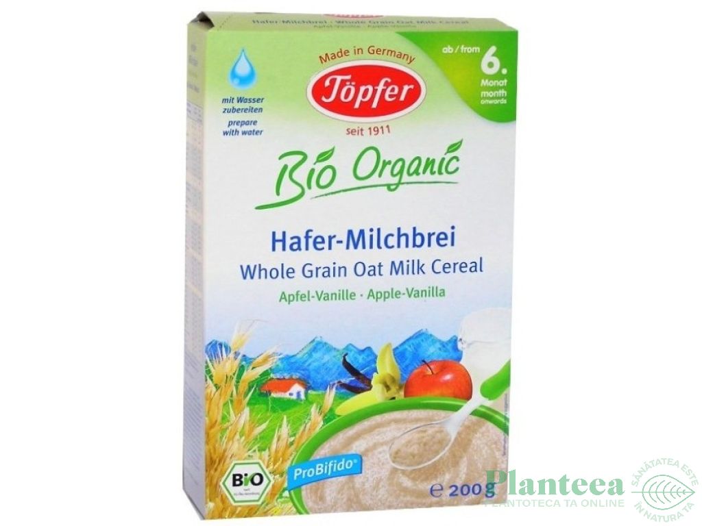 Cereale ovaz lapte mere vanilie bebe +6luni 200g - TOPFER