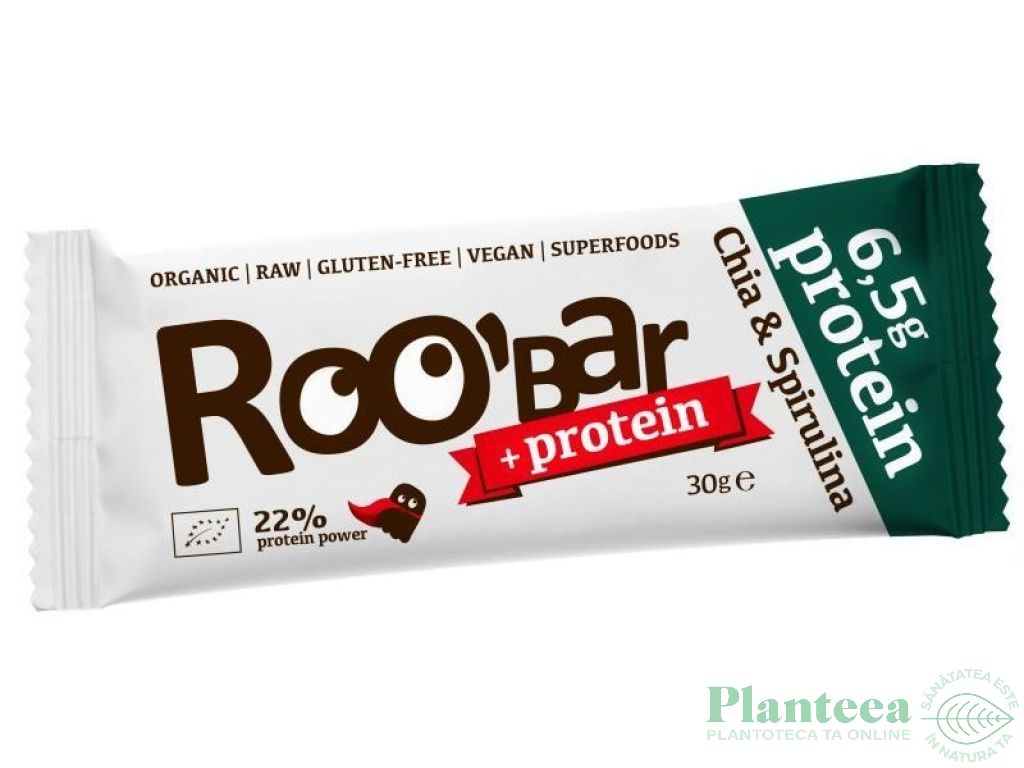 Baton proteic chia spirulina raw bio 30g - ROOBAR