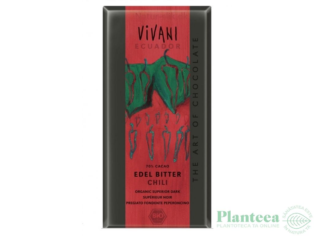 Ciocolata neagra 70%cacao chilli eco 100g - VIVANI