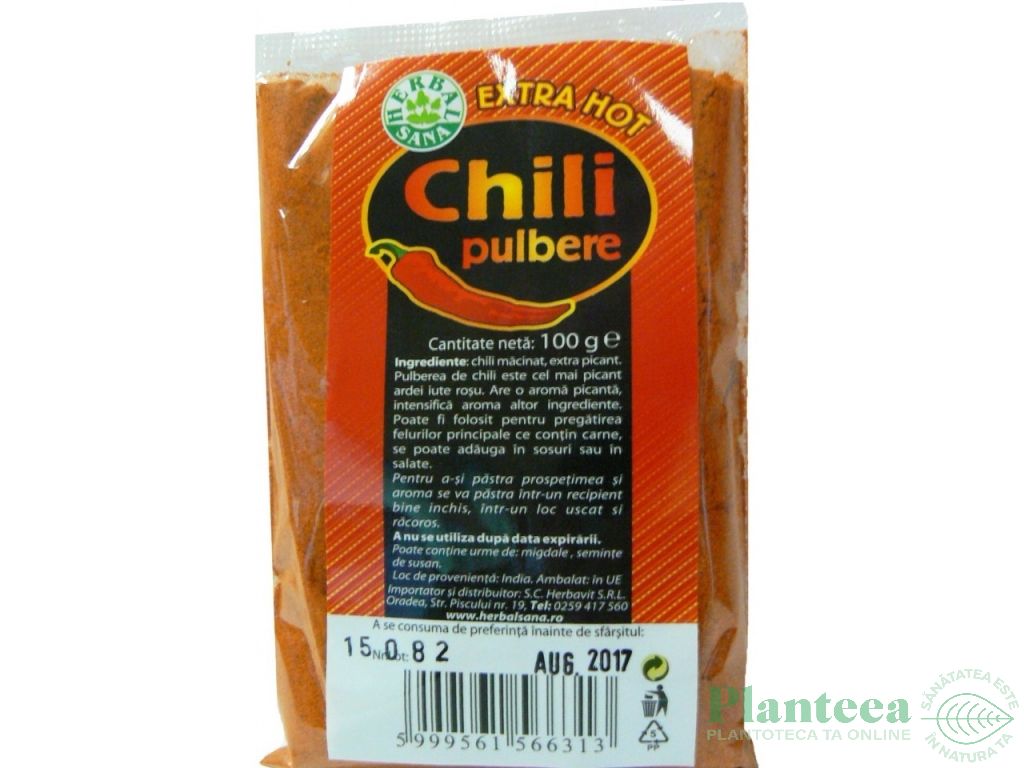 Condiment chilli hot macinat 100g - HERBAL SANA