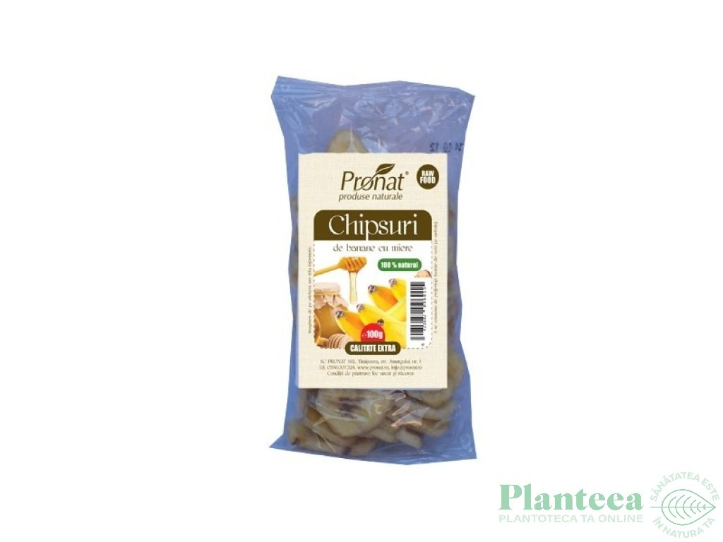 Banane chips uscate cu miere 100g - PRONAT