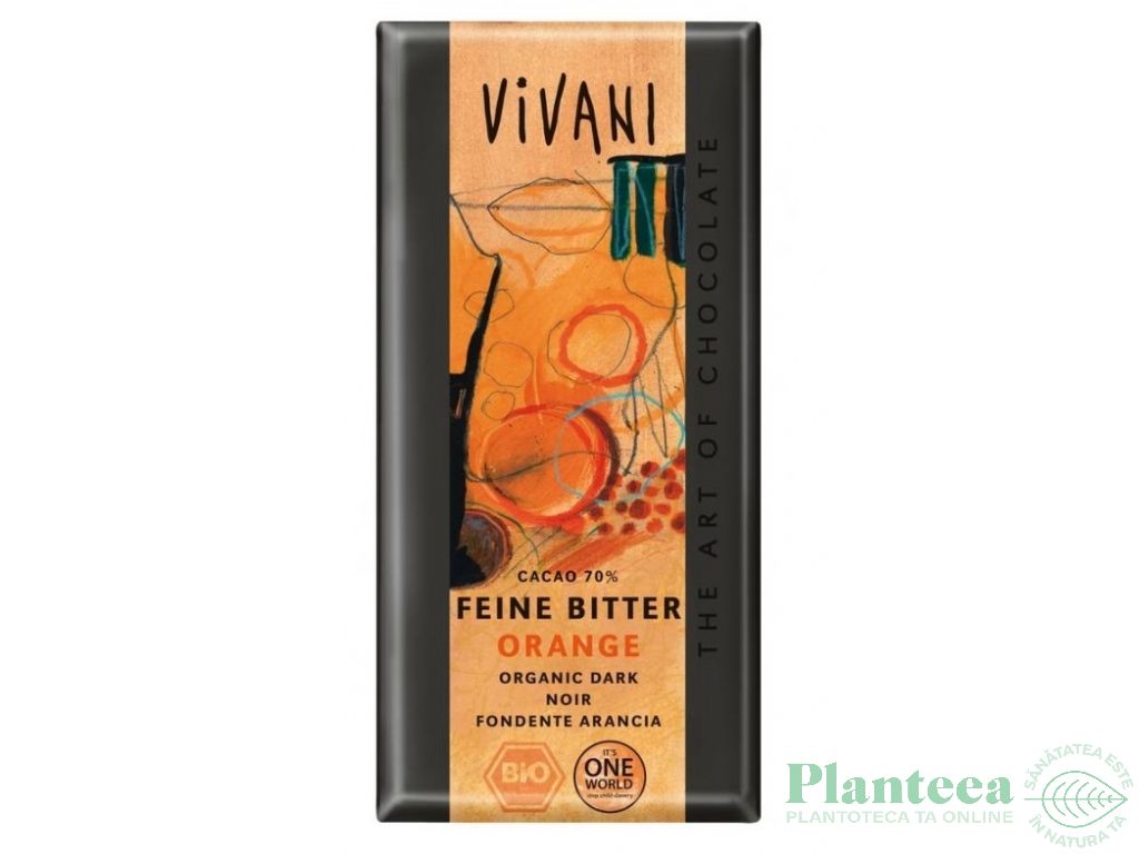 Ciocolata neagra 70%cacao portocale eco 100g - VIVANI