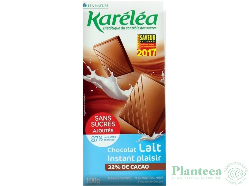 Ciocolata lapte fara zahar 100g - KARELEA