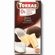 Ciocolata alba cocos fara zahar fara gluten 75g - TORRAS