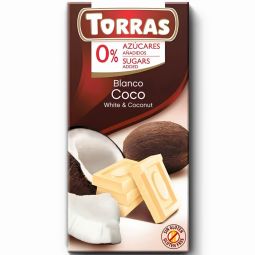 Ciocolata alba cocos fara zahar fara gluten 75g - TORRAS