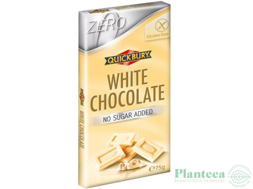 Ciocolata alba fara zahar 75g - QUICKBURY