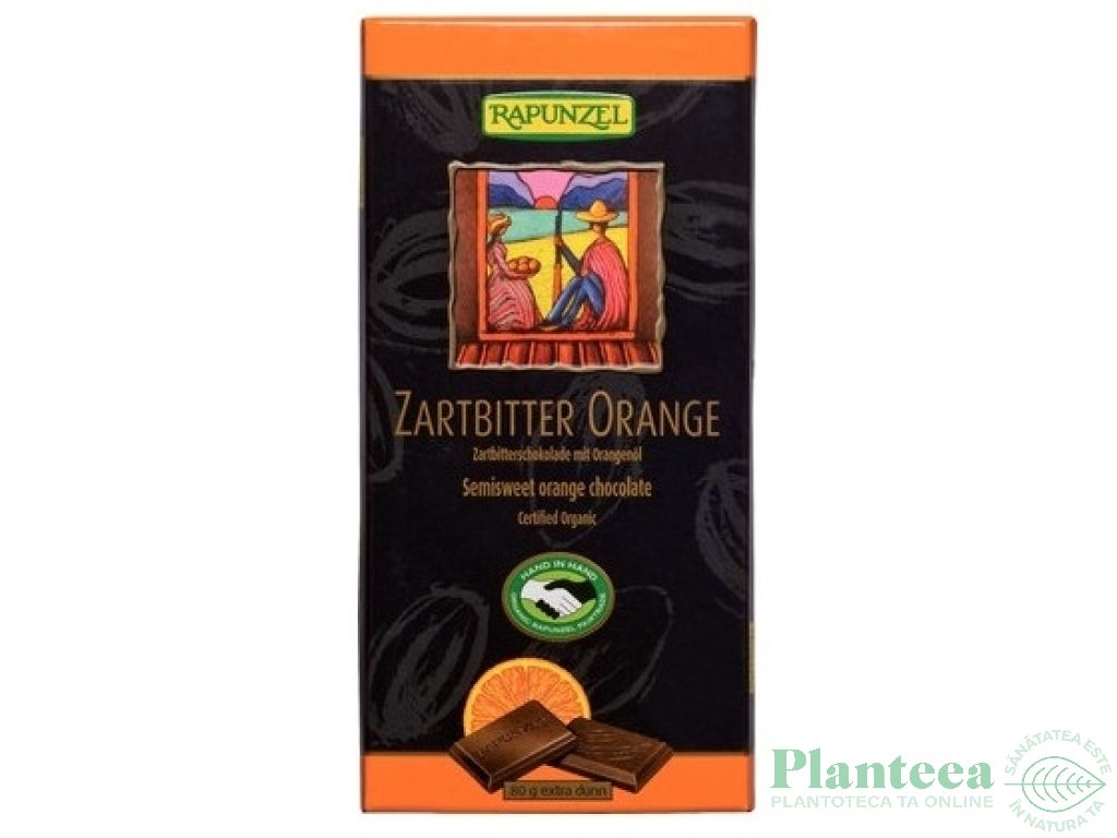 Ciocolata neagra 55% portocale eco 80g - RAPUNZEL