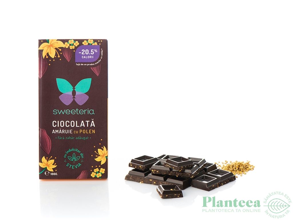 Ciocolata amaruie 70%cacao polen fara zahar 100g - SWEETERIA