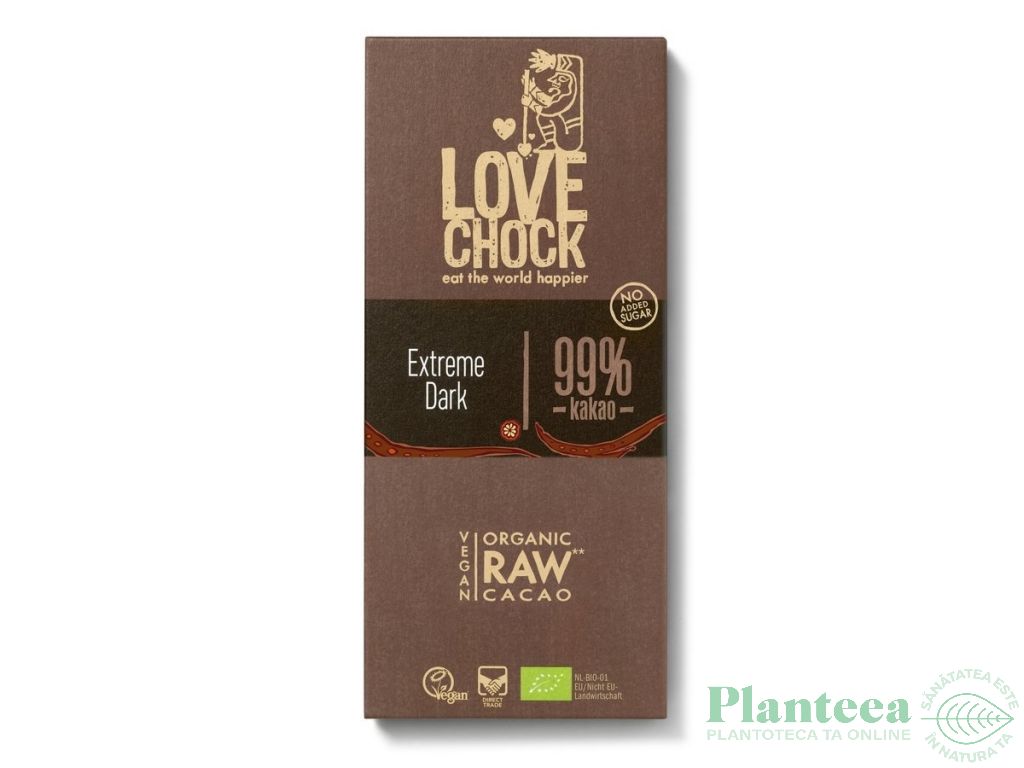 Ciocolata neagra 99%cacao raw eco 70g - LOVECHOCK