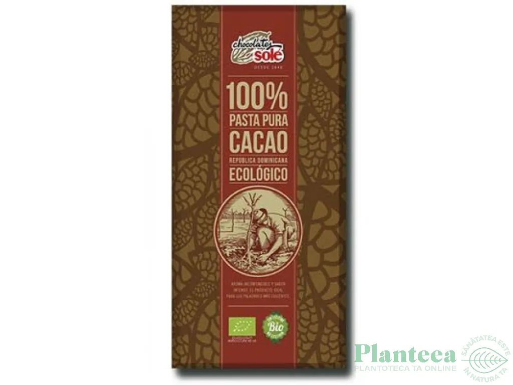 Ciocolata neagra 100%cacao eco 100g - SOLE