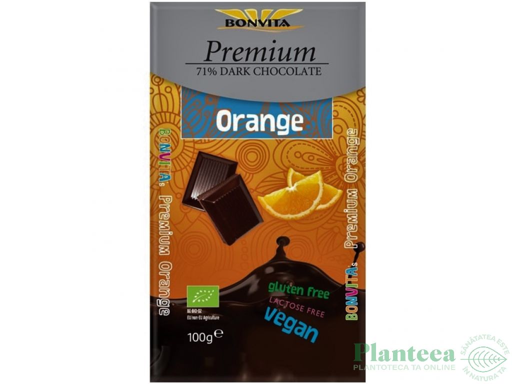 Ciocolata neagra 71%cacao portocale fara gluten eco 100g - BONVITA