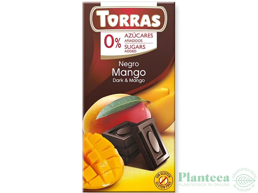 Ciocolata neagra 52%cacao mango fara zahar fara gluten 75g - TORRAS