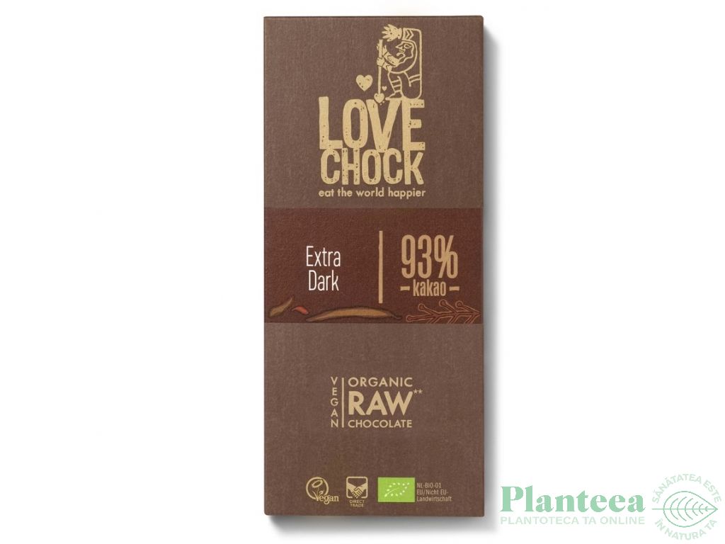 Ciocolata neagra 93%cacao raw eco 70g - LOVECHOCK