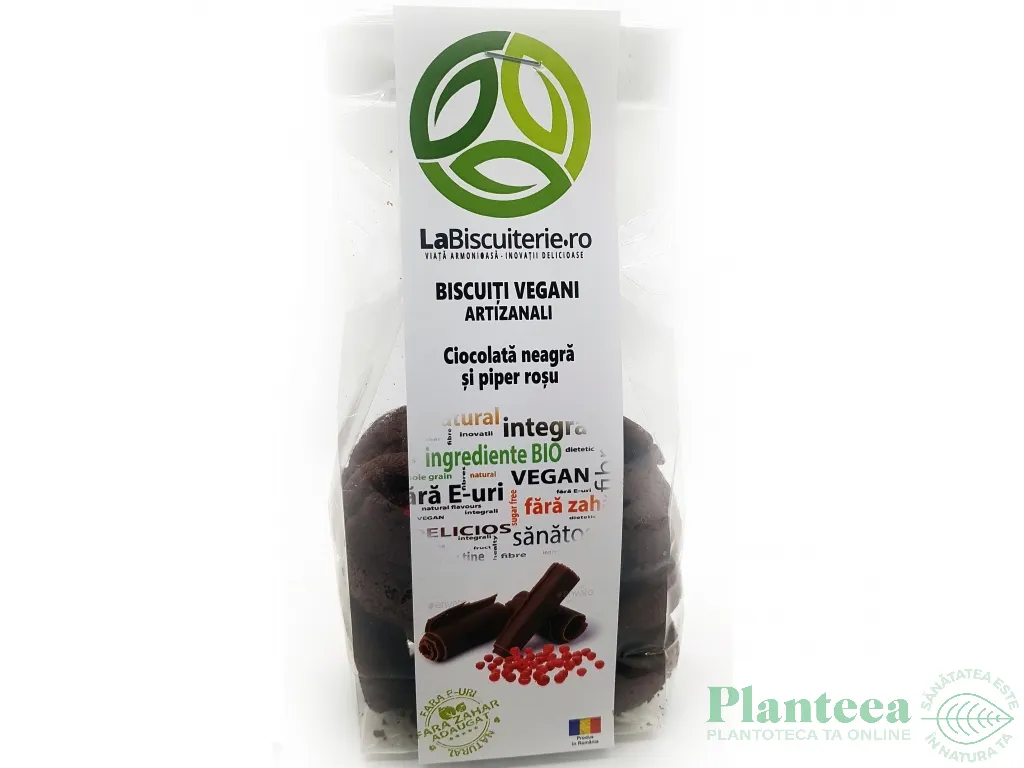 Biscuiti vegani ciocolata neagra piper rosu fara zahar 140g - BISCUITERIE