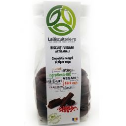 Biscuiti vegani ciocolata neagra piper rosu fara zahar 140g - BISCUITERIE