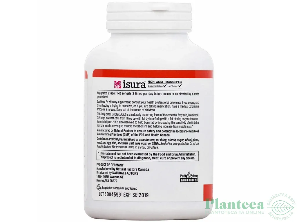 CLA 1000mg Tonalin 90cps - NATURAL FACTORS