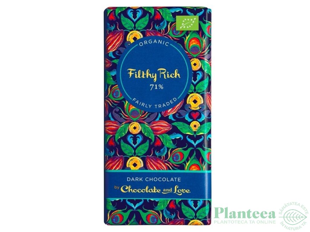 Ciocolata neagra 71% bogata eco 100g - CHOCOLATE & LOVE