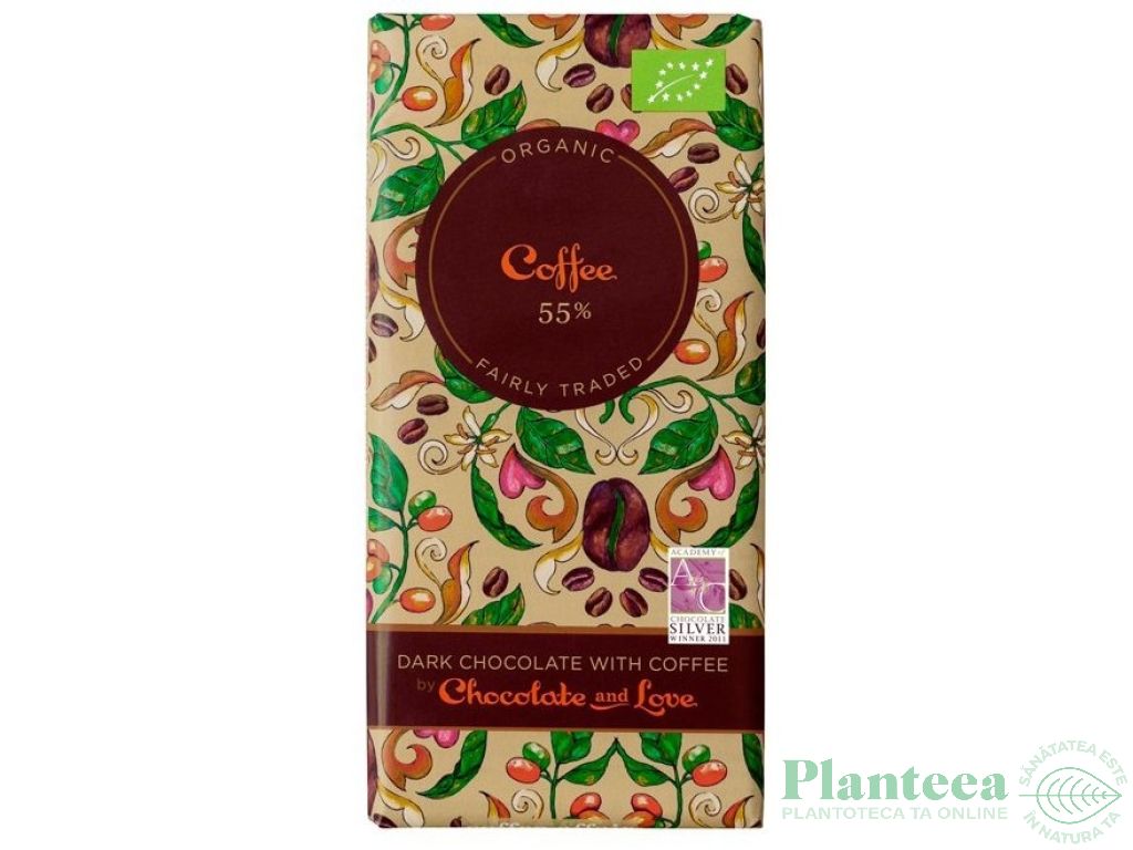 Ciocolata neagra 55% cafea eco 100g - CHOCOLATE & LOVE