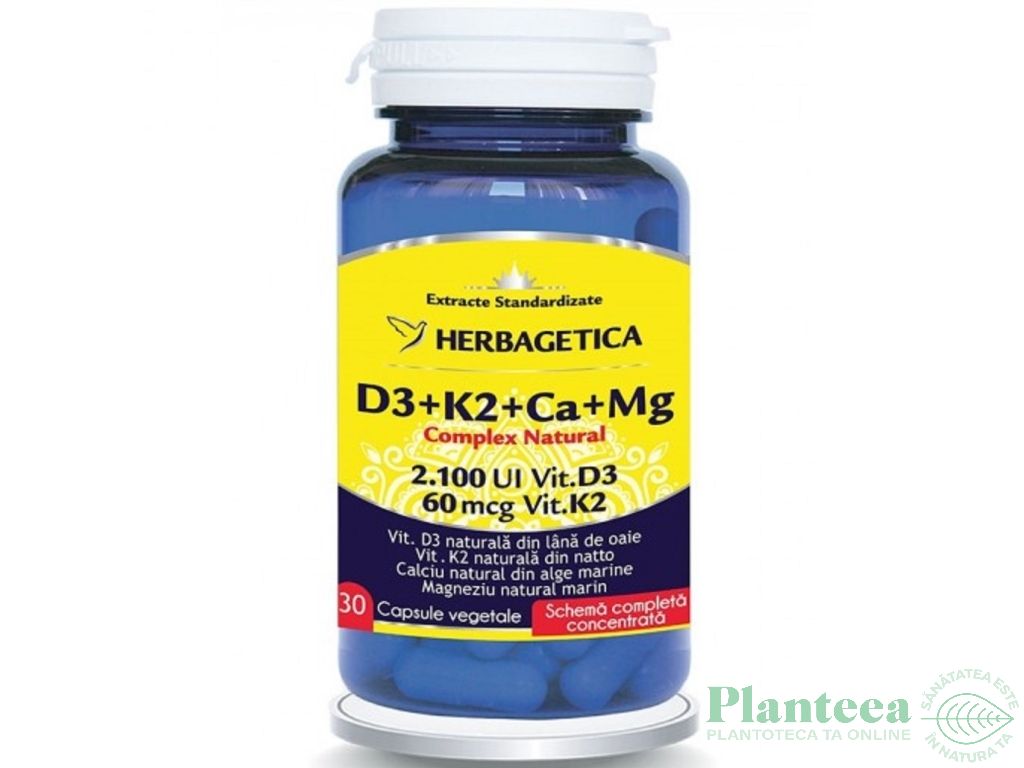 Complex natural D3 K2 Ca Mg 30cps - HERBAGETICA