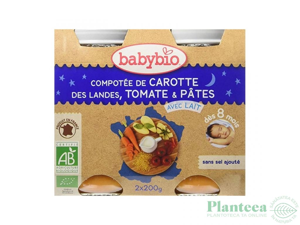 Piure morcovi tomate paste bebe +8luni eco 2x200g - BABYBIO