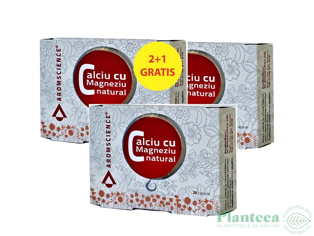 Pachet Calciu magneziu natural 3x20cps - AROM SCIENCE