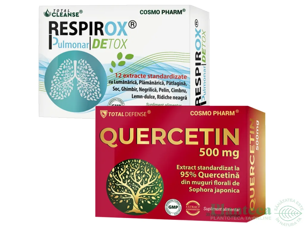 Pachet Respirox Pulmonar Detox + Quercetin 500mg 30+10cps - COSMO PHARM