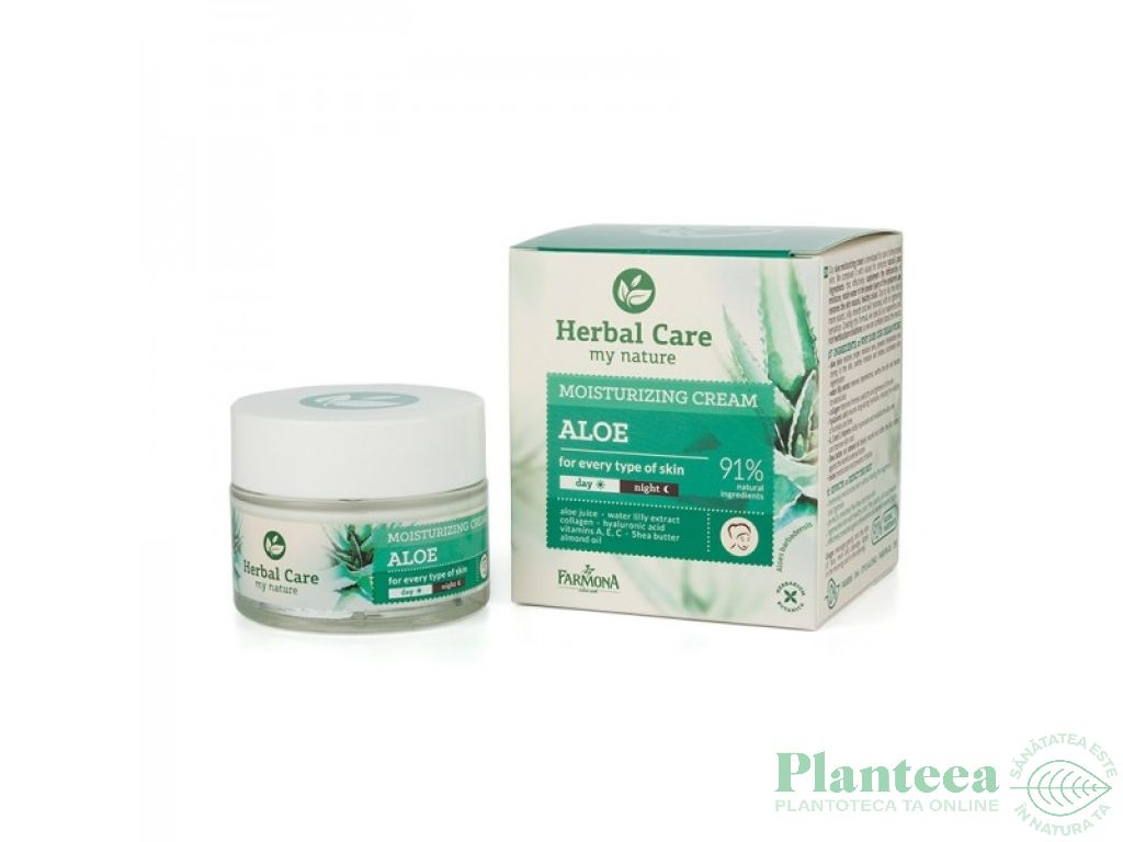 Crema zi/noapte hidratanta toate tipurile ten aloe Herbal Care 50ml - FARMONA