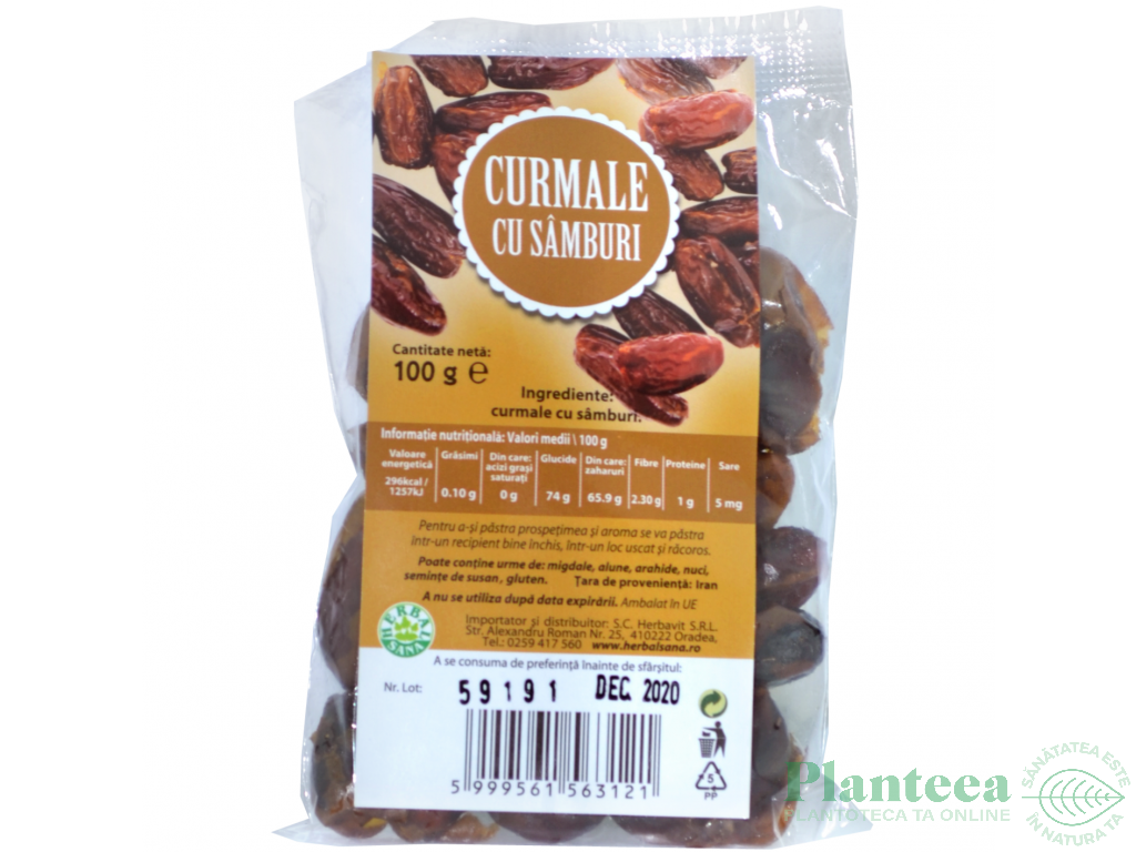 Curmale uscate cu samburi 100g - HERBAL SANA