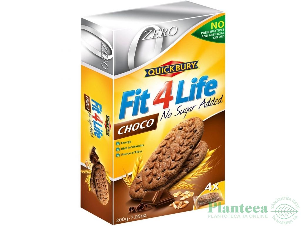Biscuiti Fit4Life cacao ciocolata fara zahar 200g - QUICKBURY