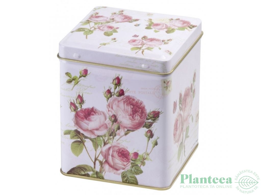 Cutie metalica pt ceai Romantic roses 125g - THE BOX B.V.