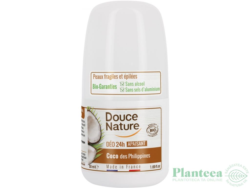 Deodorant roll on calmant cocos piele sensibila epilata 50ml - DOUCE NATURE