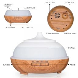 Difuzor ultrasonic aromaterapie oval 7culori lemn deschis 300ml - JKWSTAR