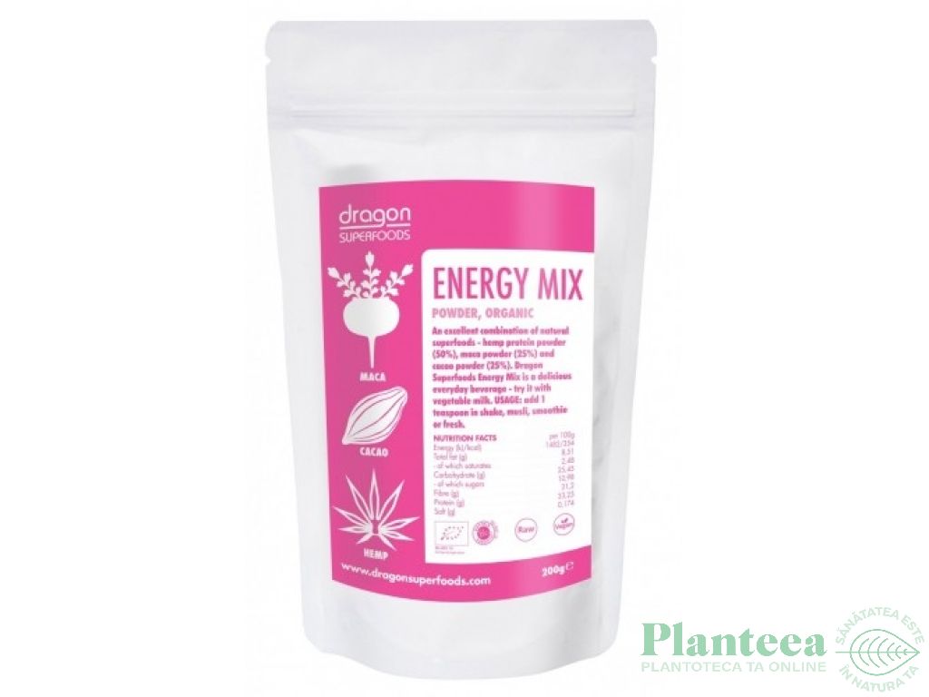 Pulbere mix energy smoothie raw bio 200g - DRAGON SUPERFOODS