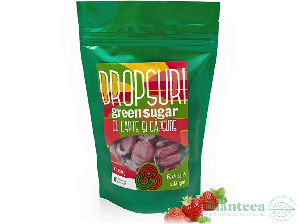 Dropsuri lapte capsune fara zahar 150g - GREEN SUGAR